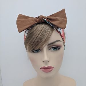 Brown Tribal Headband Multi Color Head Wrap Bow